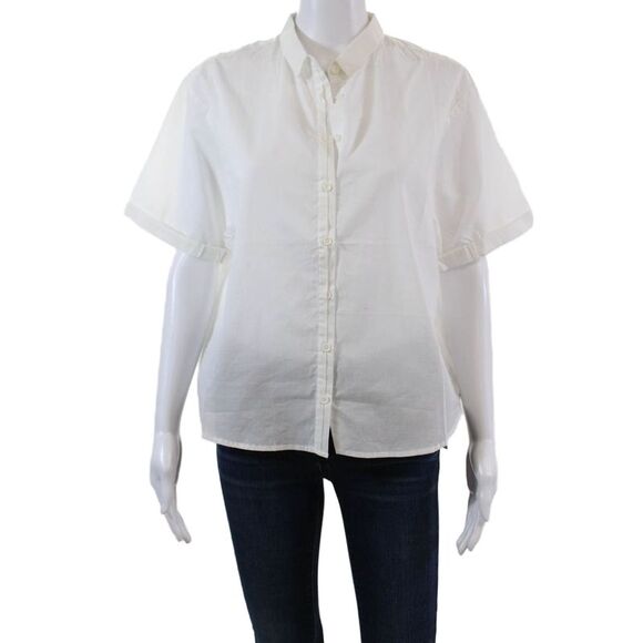 Designer Tops - All Love And Sunshine Womens Button Down Shirt White Cotton Size Medium